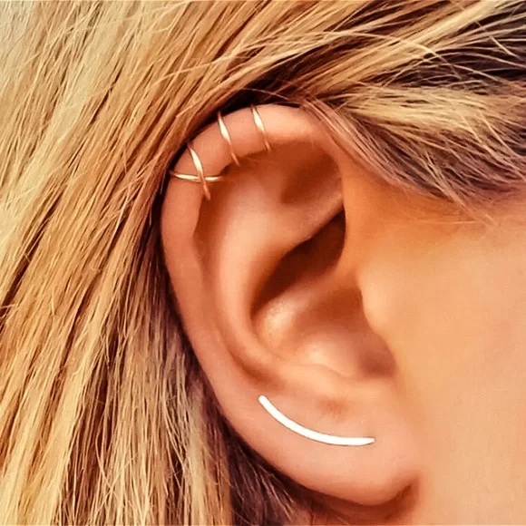 🔴𝟭𝟬/$𝟮𝟱🔴NEW Double Bar Minimalist Ear Cuff Earring - Picture 11 of 16